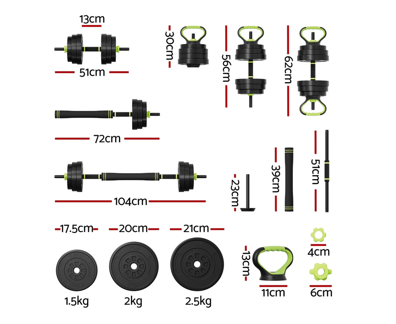 25Kg Adjustable Dumbbells Set Kettle Bell Weight Plates Barbells Gym